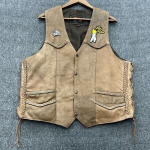 UNIK Genuine Leather Motorcycle Leather Biker Vest Laces XL Patch Pin‎ Tan Eagle